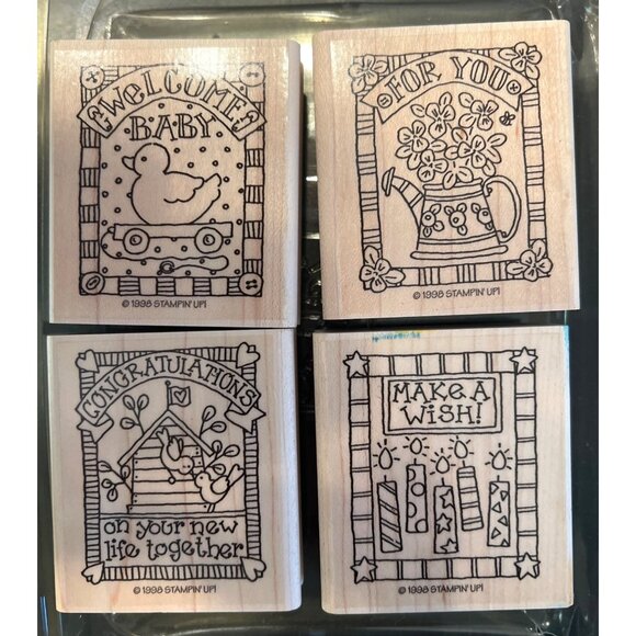 Limited Edition Stampin Up! 1998 Gifted Greetings Wood Mounted Rubber Stamp Set - Picture 2 of 5
